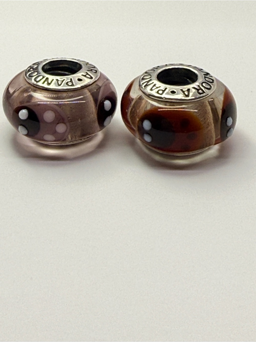 Retired Pandora Murano Ladybug Duo Purple Red 790652 790651